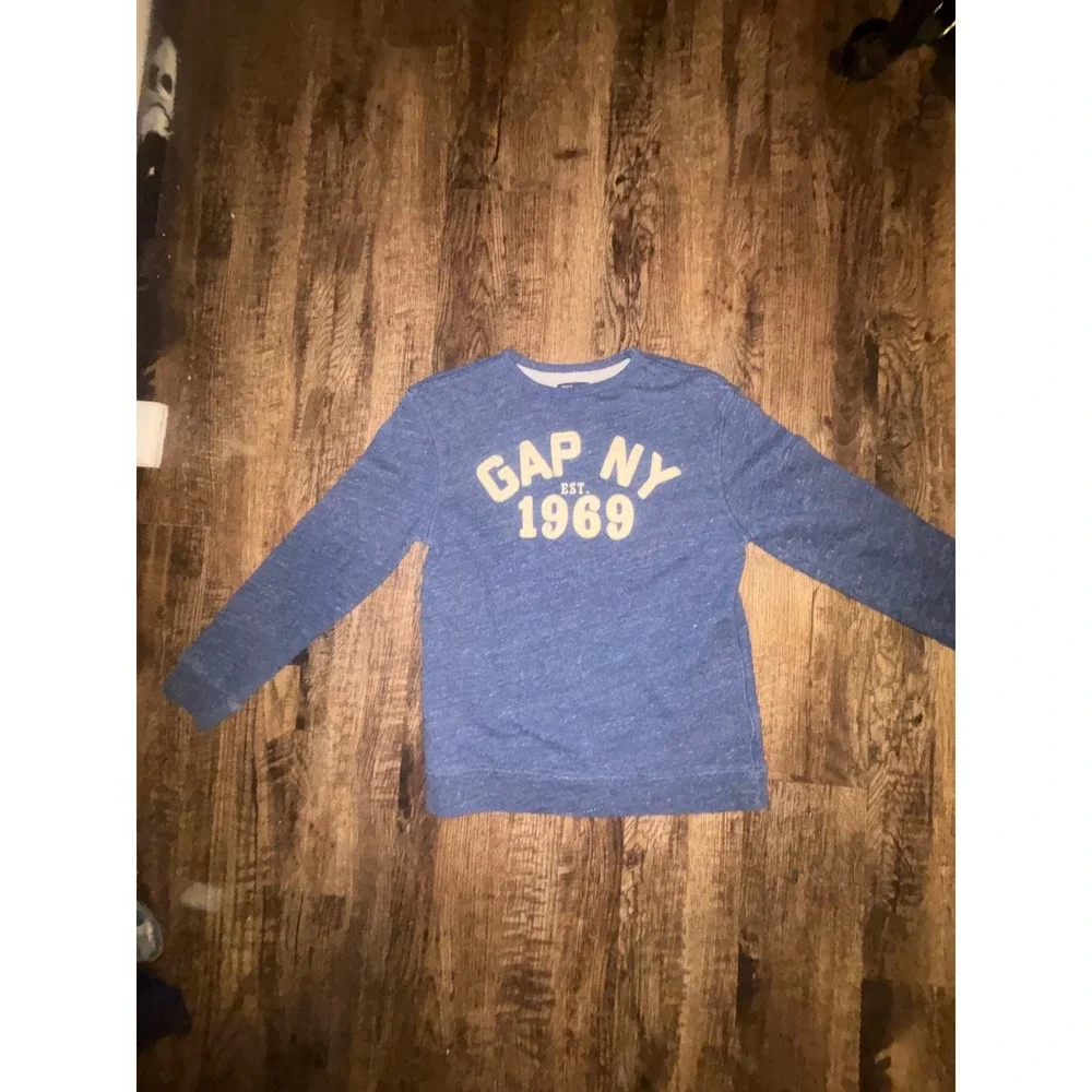 Gap Kids Boys XXL 14-16 Blue Heather GAP NY 1969 Graphic Crewneck Sweatshirt